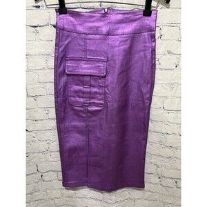 Lizette Collection Purple Metallic Cargo Skirt w/Pocket Stretch Size Large